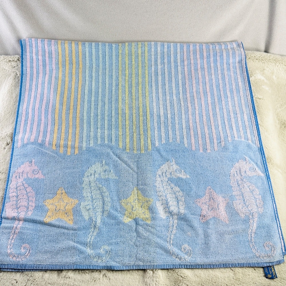 Vintage Gramercy‎ Brastex Towel Seahorses Two Sided Beach Brazil 28" X 56"